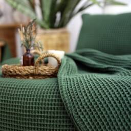 Boho Royal Green Cotton Waffle Blanket Queen/King Size Bedspread - thumbnail 2