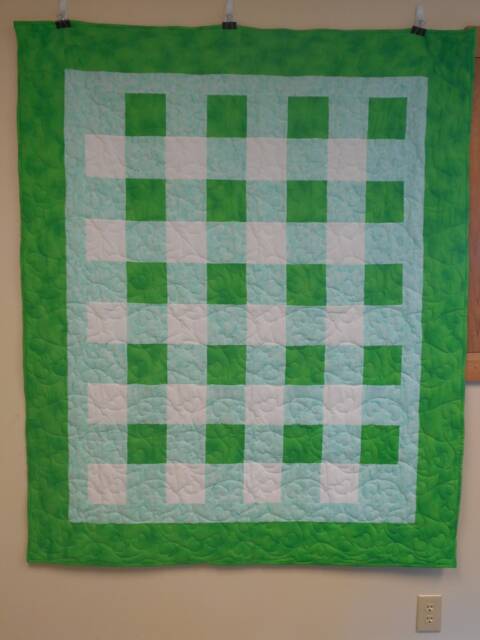 "Handmade Green Gingham Quilt Cotton Youth Blanket - 56"" X 67" - image 1