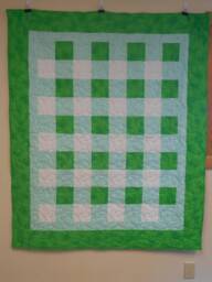 "Handmade Green Gingham Quilt Cotton Youth Blanket - 56"" X 67" - thumbnail 1