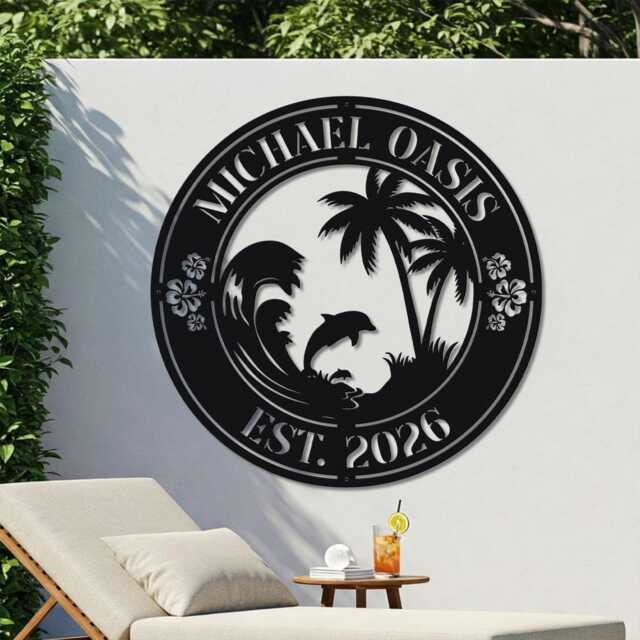 Personalized Tropical Patio Pool Metal Sign, Custom Outdoor Wall Decor - image 1