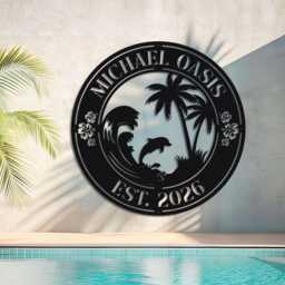 Personalized Tropical Patio Pool Metal Sign, Custom Outdoor Wall Decor - thumbnail 2