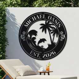 Personalized Tropical Patio Pool Metal Sign, Custom Outdoor Wall Decor - thumbnail 1