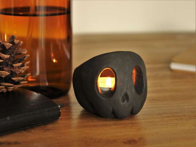 Skull Candle Holder - Tealight Gift Halloween Decoration - image 1