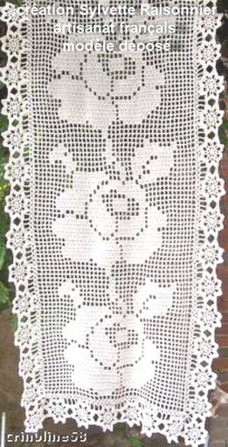 Handmade Crochet Curtain, French Craftsmanship, Created By Sylvette Raisonnier With A Rose - image 1