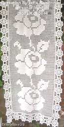 Handmade Crochet Curtain, French Craftsmanship, Created By Sylvette Raisonnier With A Rose - thumbnail 1