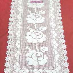 Handmade Crochet Curtain, French Craftsmanship, Created By Sylvette Raisonnier With A Rose - thumbnail 3