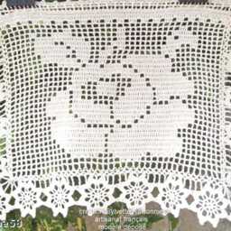 Handmade Crochet Curtain, French Craftsmanship, Created By Sylvette Raisonnier With A Rose - thumbnail 2