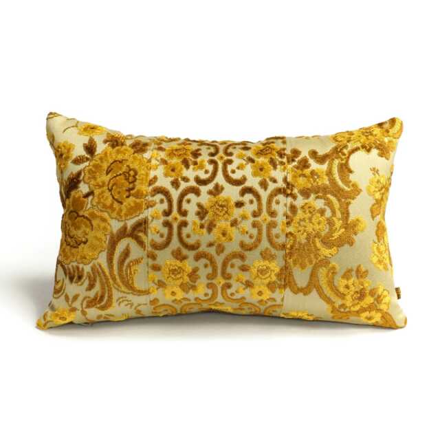Floral Lumbar Pillow Cover in Yellow & Brown Cut Velvet - 12x20 - image 1