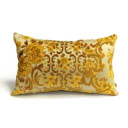 Floral Lumbar Pillow Cover in Yellow & Brown Cut Velvet - 12x20 - thumbnail 1