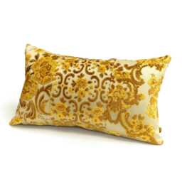 Floral Lumbar Pillow Cover in Yellow & Brown Cut Velvet - 12x20 - thumbnail 3