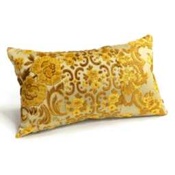 Floral Lumbar Pillow Cover in Yellow & Brown Cut Velvet - 12x20 - thumbnail 2