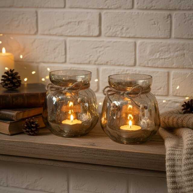 Mercury Toned Smokey Glass Candle Holders - Set Of 2 - image 1