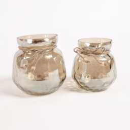 Mercury Toned Smokey Glass Candle Holders - Set Of 2 - thumbnail 3