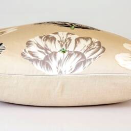 Floral Pillow Cover, Colonial Williamsburg Poppy Print, Beige Linen Back - thumbnail 2