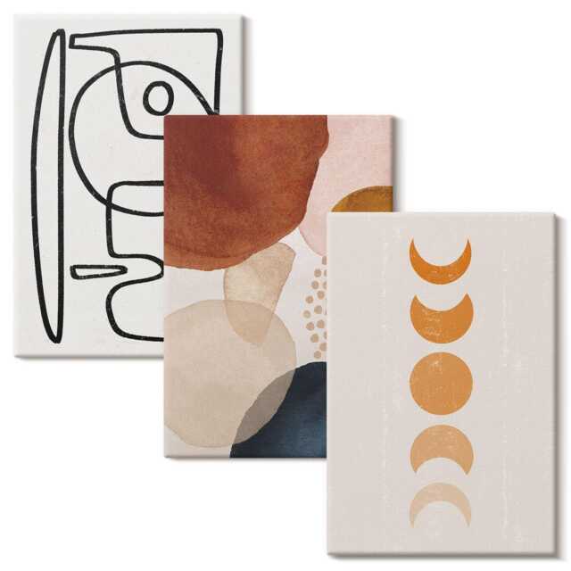 Canvas Wall Art Set Of 3 - Shapes & Colors Fashionable Decorations, Brown Art, Abstract Hanging Piece - image 1