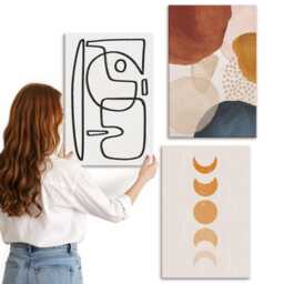 Canvas Wall Art Set Of 3 - Shapes & Colors Fashionable Decorations, Brown Art, Abstract Hanging Piece - thumbnail 2