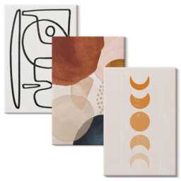 Canvas Wall Art Set Of 3 - Shapes & Colors Fashionable Decorations, Brown Art, Abstract Hanging Piece - thumbnail 1