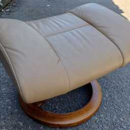 Ekornes Stressless Beige Leather Swivel Recliner Armchair & Footstool - Free Delivery Within 50 Miles, Further Afield At Cost - thumbnail 4