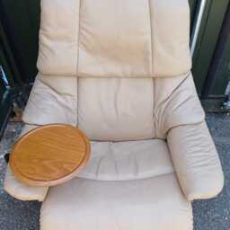 Ekornes Stressless Beige Leather Swivel Recliner Armchair & Footstool - Free Delivery Within 50 Miles, Further Afield At Cost - thumbnail 2