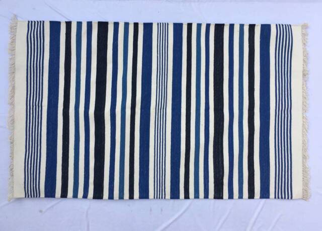 Multiple Sizes Cotton Stripes Handmade Blue & Black Rug - Beautiful Colour - image 1