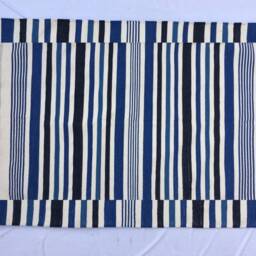Multiple Sizes Cotton Stripes Handmade Blue & Black Rug - Beautiful Colour - thumbnail 2