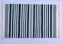 Multiple Sizes Cotton Stripes Handmade Blue & Black Rug - Beautiful Colour - thumbnail 1