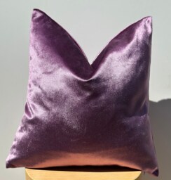 Purple Velvet Pillow Cover, Shiny Plush Accent Cushion, Modern Home Decor - thumbnail 1