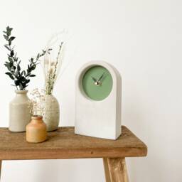 Handmade Concrete/Cement Grey & Dark Green Desk Clock - Tall - thumbnail 2