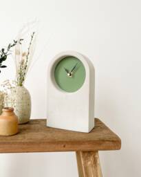 Handmade Concrete/Cement Grey & Dark Green Desk Clock - Tall - thumbnail 1
