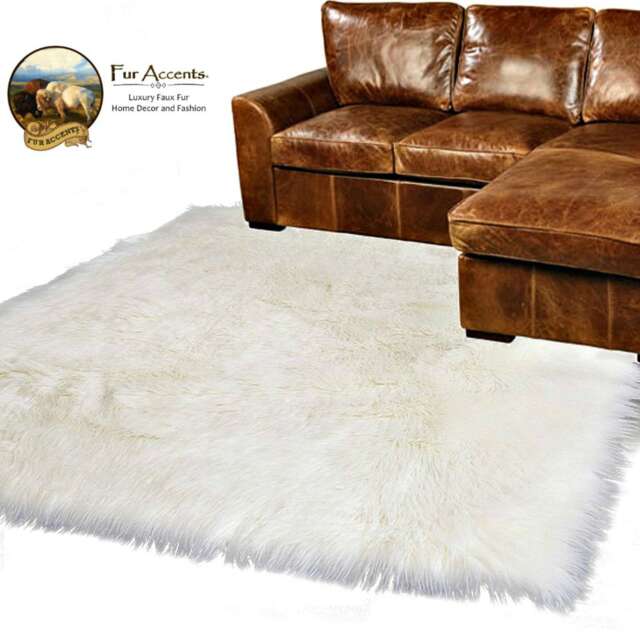 Shaggy Faux Fur Area Throw Rug - Fake Sheepskin Shag Pelt Rectangle Carpet Soft Shag- Plush Designer Decor - image 1