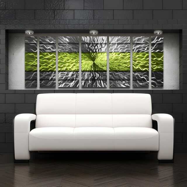 "Large Metal Wall Art ""Cosmic Energy, Green" - image 1