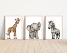 Choose Your Own Safari Animal Jungle Elephant Giraffe Zebra Lion Boys Girls A4 Or A3 Nursery Set Of Unframed Prints Zoo Wild - thumbnail 1