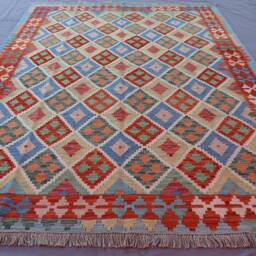 7x10 Afghan Kilim Rug, Large Handmade Veg Dyes Wool Flatweave Rug, Oriental Bedroom Orange Red Beige Green Blue, Rug - thumbnail 2