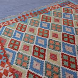 7x10 Afghan Kilim Rug, Large Handmade Veg Dyes Wool Flatweave Rug, Oriental Bedroom Orange Red Beige Green Blue, Rug - thumbnail 3