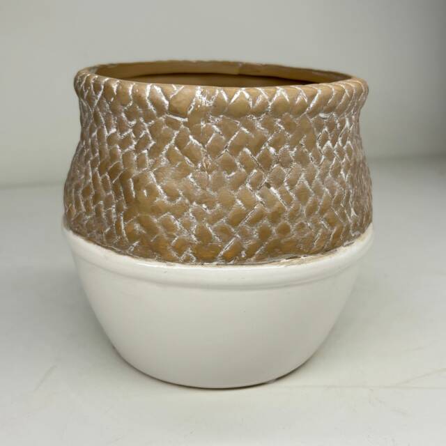 Ceramic Basket Weave Pot - Fits 9cm Plant - image 1