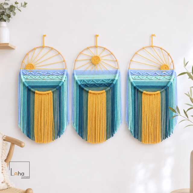 Coastal Sunrise Wall Hanging - Ocean Inspired Macrame Decor Boho Beach House Art Handmade Fiber - image 1