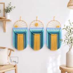 Coastal Sunrise Wall Hanging - Ocean Inspired Macrame Decor Boho Beach House Art Handmade Fiber - thumbnail 2