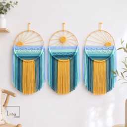 Coastal Sunrise Wall Hanging - Ocean Inspired Macrame Decor Boho Beach House Art Handmade Fiber - thumbnail 1