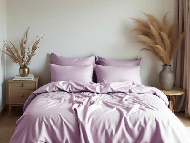 Lilac Sateen Bedding Set 1 Duvet Cover & 2 Pillowcases Cotton Satin Comforter - image 1