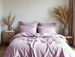 Lilac Sateen Bedding Set 1 Duvet Cover & 2 Pillowcases Cotton Satin Comforter