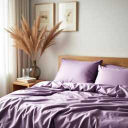 Lilac Sateen Bedding Set 1 Duvet Cover & 2 Pillowcases Cotton Satin Comforter - thumbnail 4