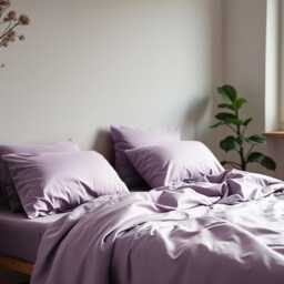 Lilac Sateen Bedding Set 1 Duvet Cover & 2 Pillowcases Cotton Satin Comforter - thumbnail 3