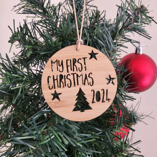My First Christmas 2023 Wood Decoration-Ornament-Christmas Tree-Gift-Christmas Gift-Wooden-Bauble-1st Christmas-Keepsake - image 1