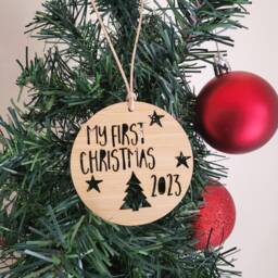 My First Christmas 2023 Wood Decoration-Ornament-Christmas Tree-Gift-Christmas Gift-Wooden-Bauble-1st Christmas-Keepsake - thumbnail 2