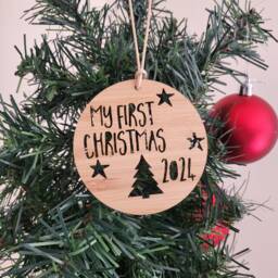 My First Christmas 2023 Wood Decoration-Ornament-Christmas Tree-Gift-Christmas Gift-Wooden-Bauble-1st Christmas-Keepsake - thumbnail 1