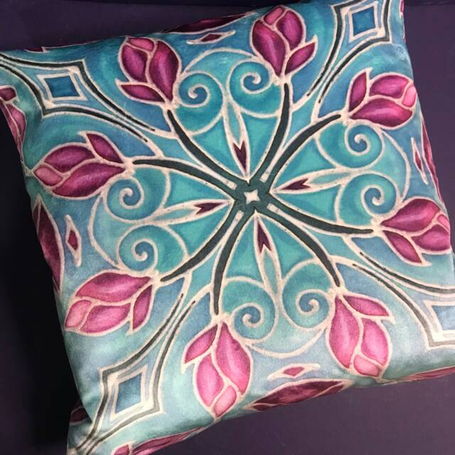 Pink Magnolia Luxury Velvet Cushion Sky Blue - Settee Throw Pillow Decorative Statement On Sofa - image 1