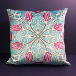 Pink Magnolia Luxury Velvet Cushion Sky Blue - Settee Throw Pillow Decorative Statement On Sofa - thumbnail 3
