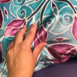 Pink Magnolia Luxury Velvet Cushion Sky Blue - Settee Throw Pillow Decorative Statement On Sofa - thumbnail 2
