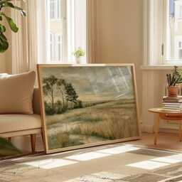 Meadow River Poster, Neutral Landscape Print, Country Wall Art, Paper - thumbnail 4