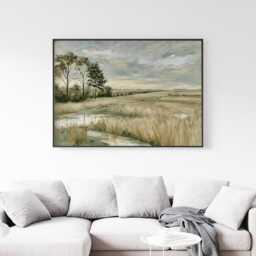 Meadow River Poster, Neutral Landscape Print, Country Wall Art, Paper - thumbnail 2